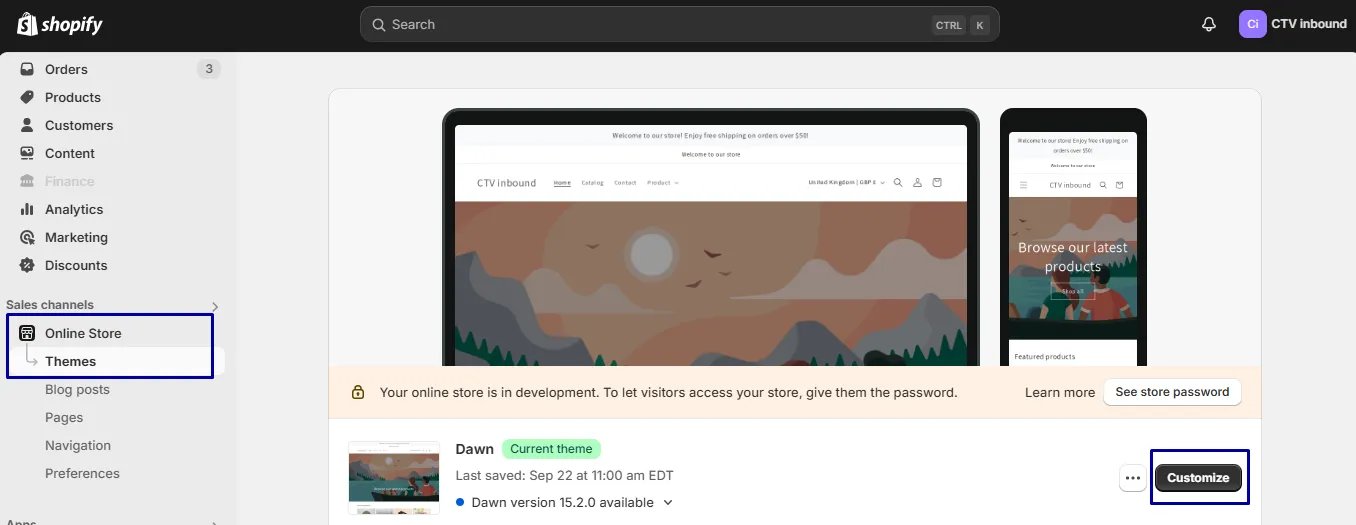 Click Customize next to your active theme